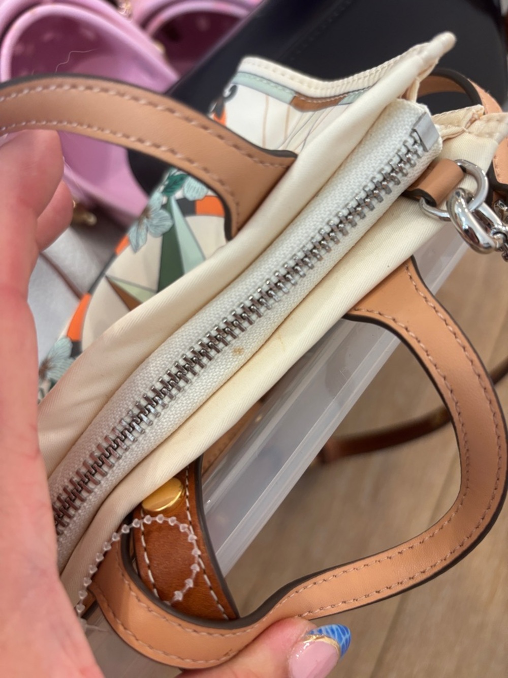 Tory Burch Ella Printed Nylon Mini Tote Bag Crossbody French Cream Floral - Picture 9 of 9